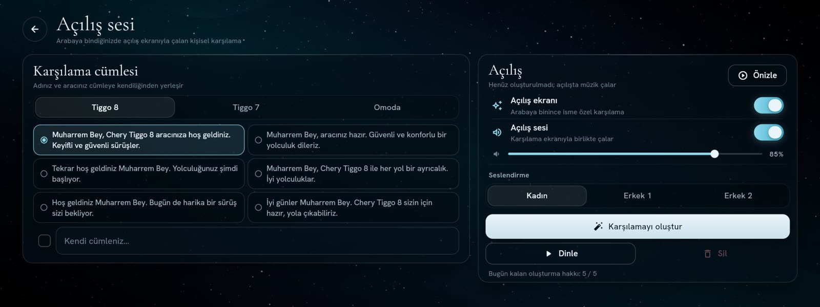 Açılış sesi ayarları