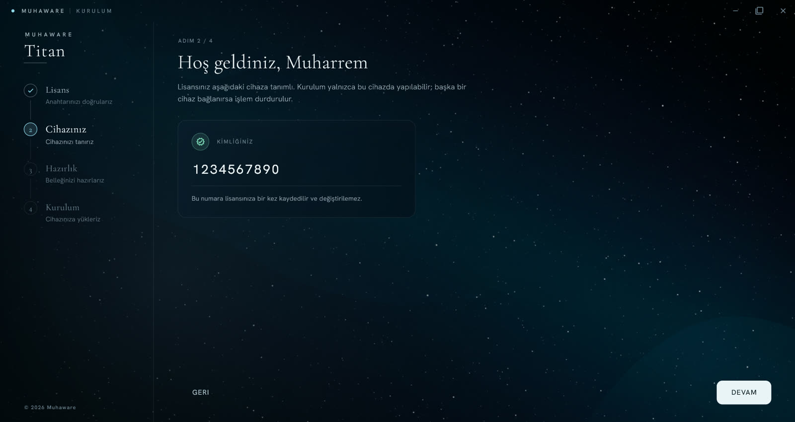 Windows uygulaması cihaz tanıma ekranı