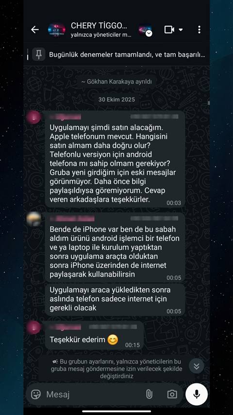 MUHAWARE kullanıcı yorumu (145HP Grubu): Bende de iPhone var ben de bu sabah aldım ürünü android işlemci bir telefon ve ya laptop ile kurulum yaptıktan sonra uygulama araçta olduktan sonra iPhone üzerinden de internet paylaşarak kullanabilirsin