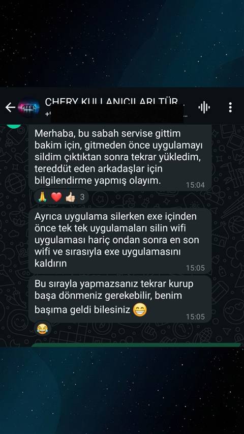 MUHAWARE kullanıcı yorumu (145HP Grubu): Merhaba, bu sabah servise gittim bakim için, gitmeden önce uygulamayı sildim çıktıktan sonra tekrar yükledim, tereddüt eden arkadaşlar için bilgilendirme yapmış olayım.
