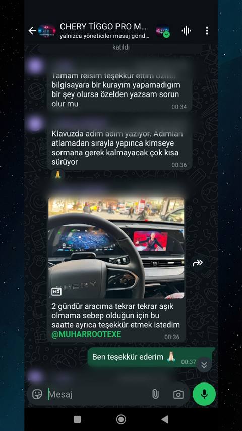 MUHAWARE kullanıcı yorumu (145HP Grubu): 2 gündür aracıma tekrar tekrar aşık olmama sebep olduğun için bu saatte ayrıca teşekkür etmek istedim @MUHARROOTEXE