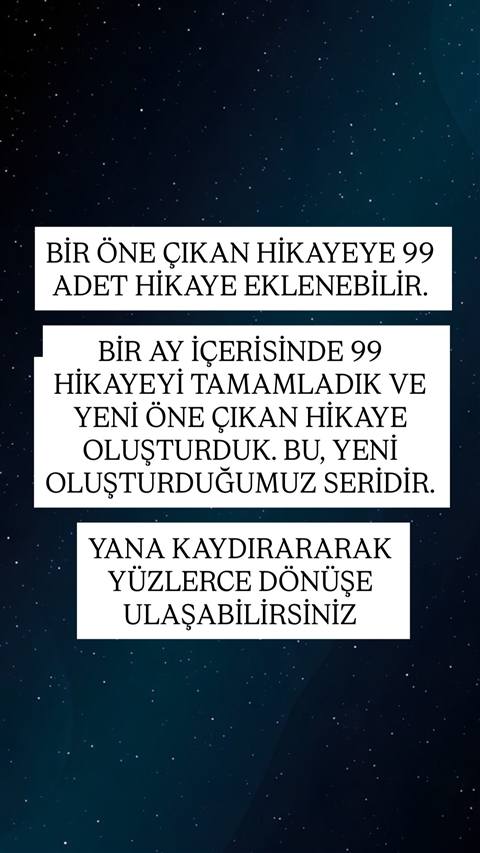 Yildizli koyu mavi bir gece gokyuzu arka plani uzerinde, Instagram hikaye ozellikleri hakkinda bilgi veren uc adet beyaz metin kutusu bulunuyor.