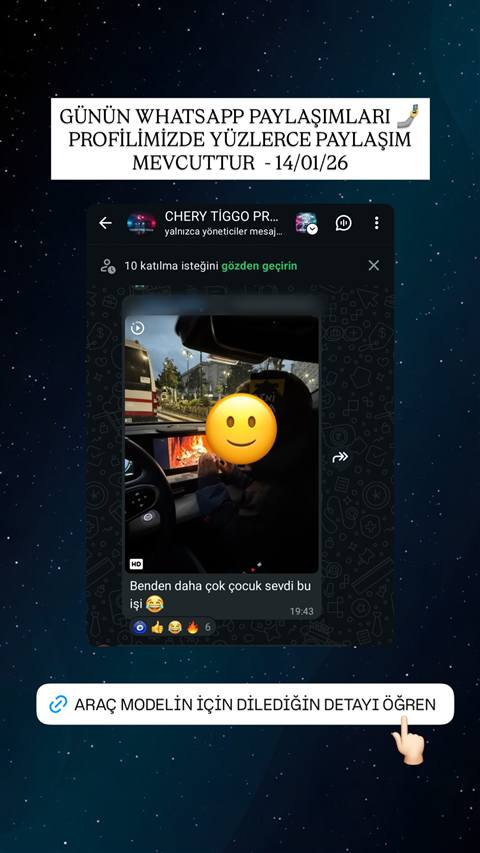 Bir WhatsApp grubunda arac ici ekrandan cekilmis, yagmurlu havada surus yapan bir kisinin video mesaji ve altinda yazilan bir yorum paylasilmis.