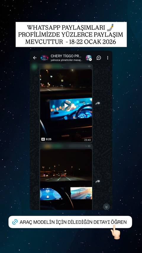 WhatsApp grubunda paylaşılan, gece araç içinden çekilmiş sürüş videoları ve gösterge paneli görüntüleri yer alıyor.