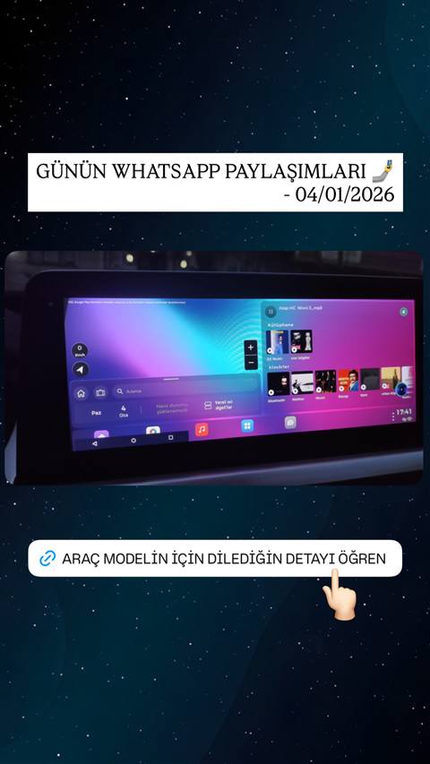 Chery Tiggo aracina ait multimedya ekraninda muzik kutuphanesi, klasorler ve navigasyon widget'larinin goruntusu paylasilmis.