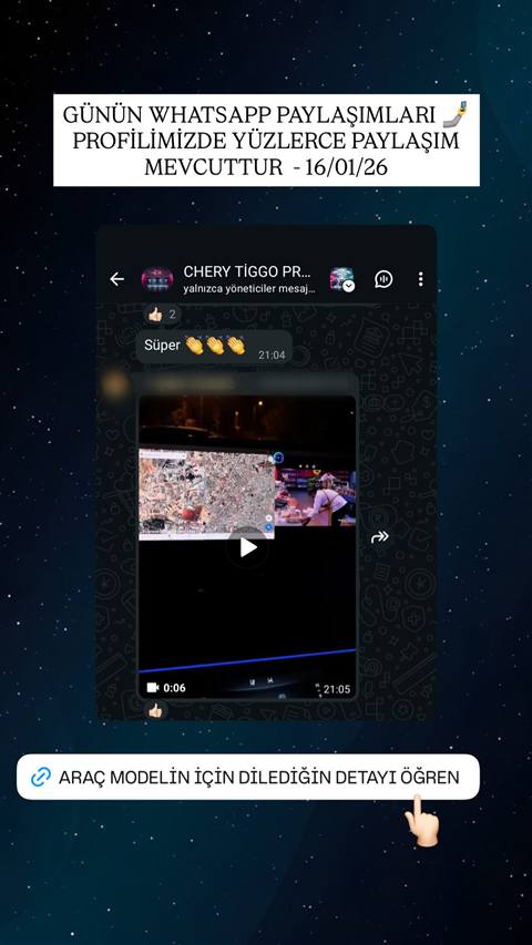 WhatsApp grubunda paylasilan navigasyon ve alisveris goruntulerinin bulundugu bir video ile buna gelen olumlu tepkiler gosterilmektedir.