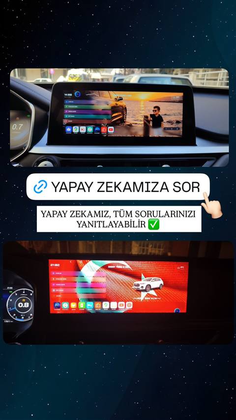 Chery Tiggo aracin multimedya ekraninda ozellestirilmis launcher temasini gosteren ve yapay zeka destegini tanitan bir sosyal medya paylasimi.