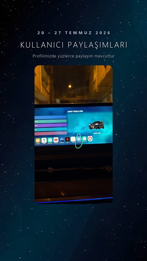 Chery Tiggo 8 Pro aracinin multimedya ekraninda uygulama simgelerinin ve ana ekran tasariminin gosterildigi bir fotograf.